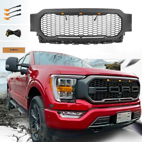 2021-2023 Ford F150 Black Raptor Style Grille With Letters&Amber