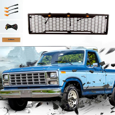 1980-1986 Ford F150 Black Raptor Grille With Letters&Amber