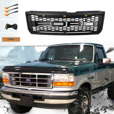 1992-1996 Ford F150 Black Raptor Grille With Letters&Amber