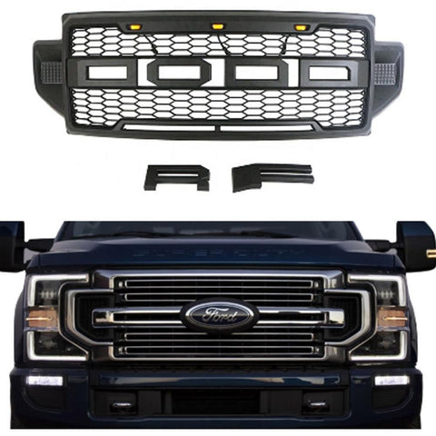 2021-2022 Ford F250 F350 Black Raptor Grille With Letters&Amber
