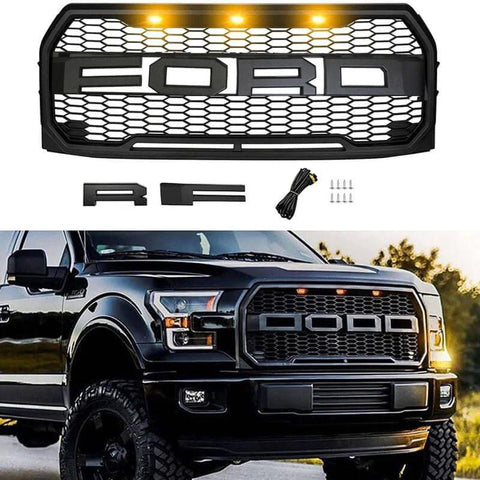 2015-2017 Ford F150 Black Raptor Style Grille With Letters&Amber