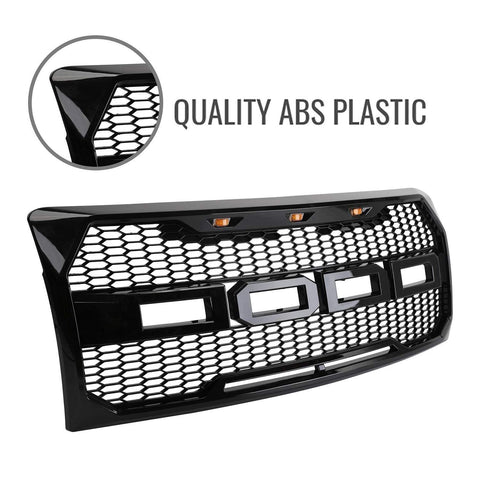 2009-2014 Ford F150 Black Raptor Style Grille With Letters&Amber