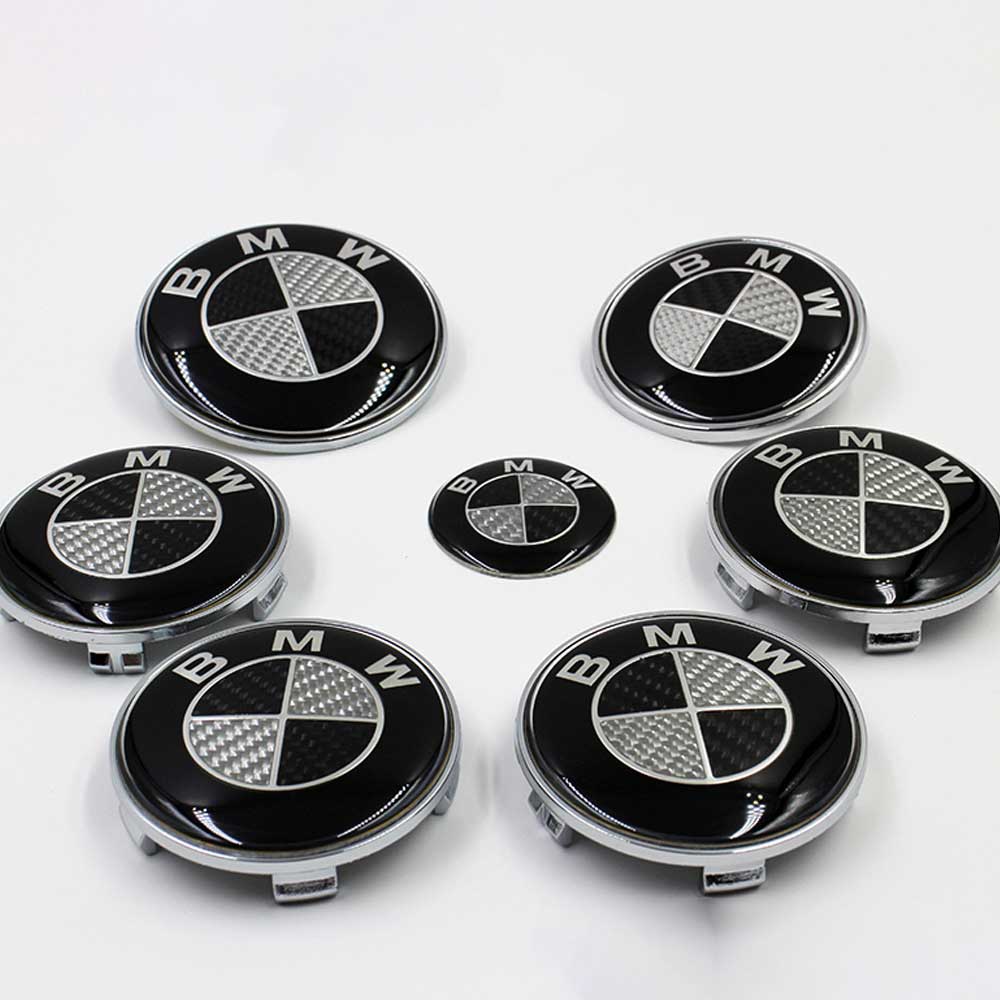 BMW Front Rear Wheel Center Caps Steering Wheel Emblem | 7Pcs