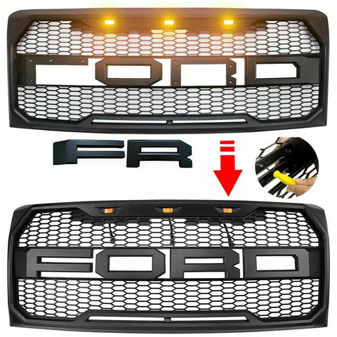 2017-2019 Ford F250 F350 Black Raptor Grille With Letters&Amber