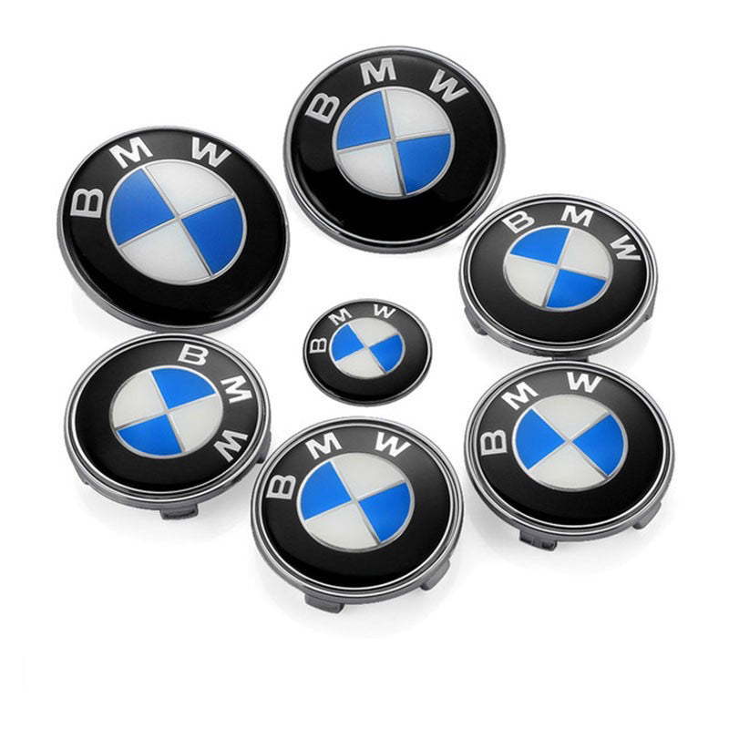 BMW Front Rear Wheel Center Caps Steering Wheel Emblem | 7Pcs