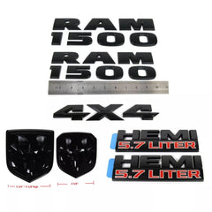 7Pcs For RAM 1500 4X4 Grille Tailgate 5.7 Liter HEMI Emblem Badge Black 2013-2018