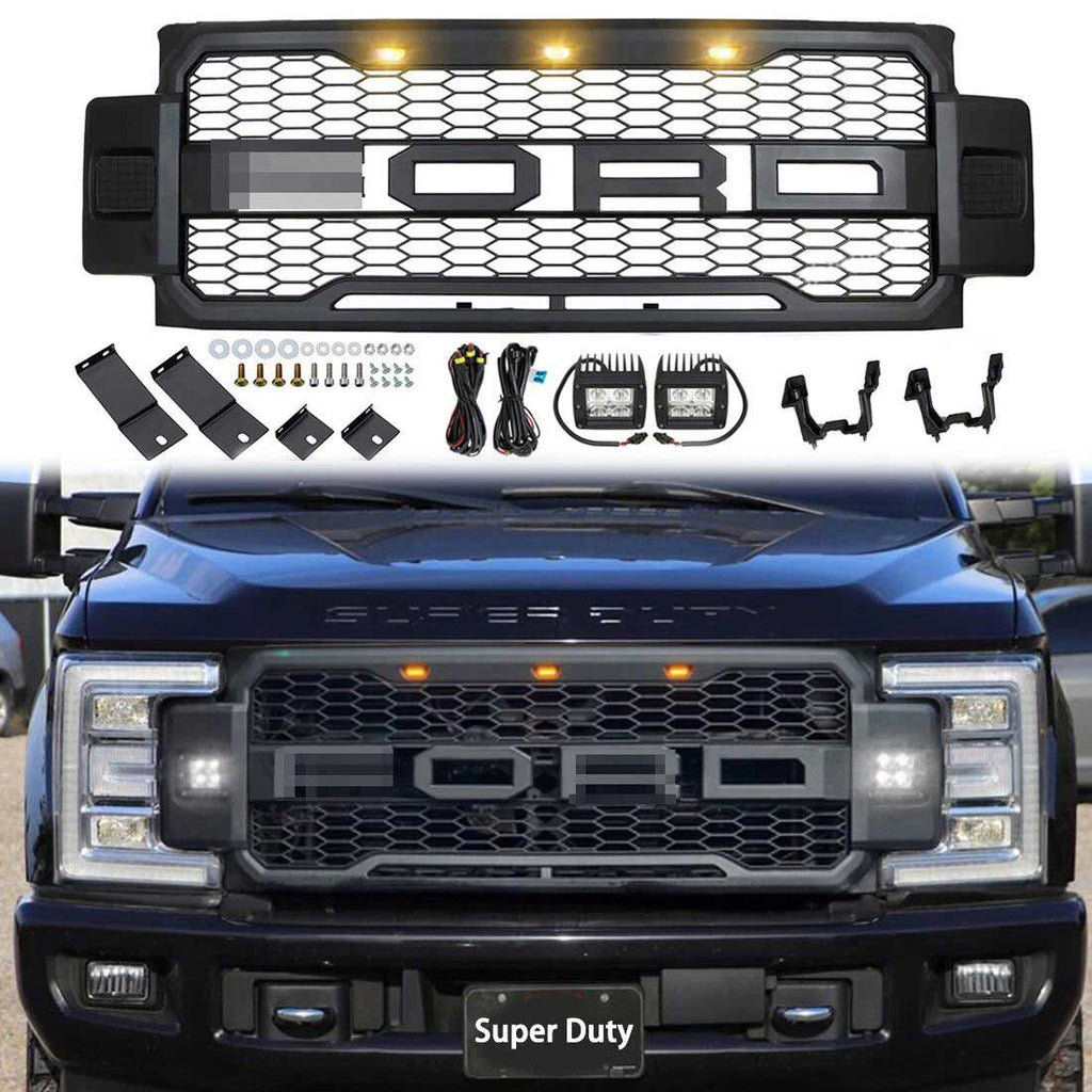 Raptor Grill For 2017-2019 Ford F250 F350 Super Duty Raptor Style Front Grille w/LED