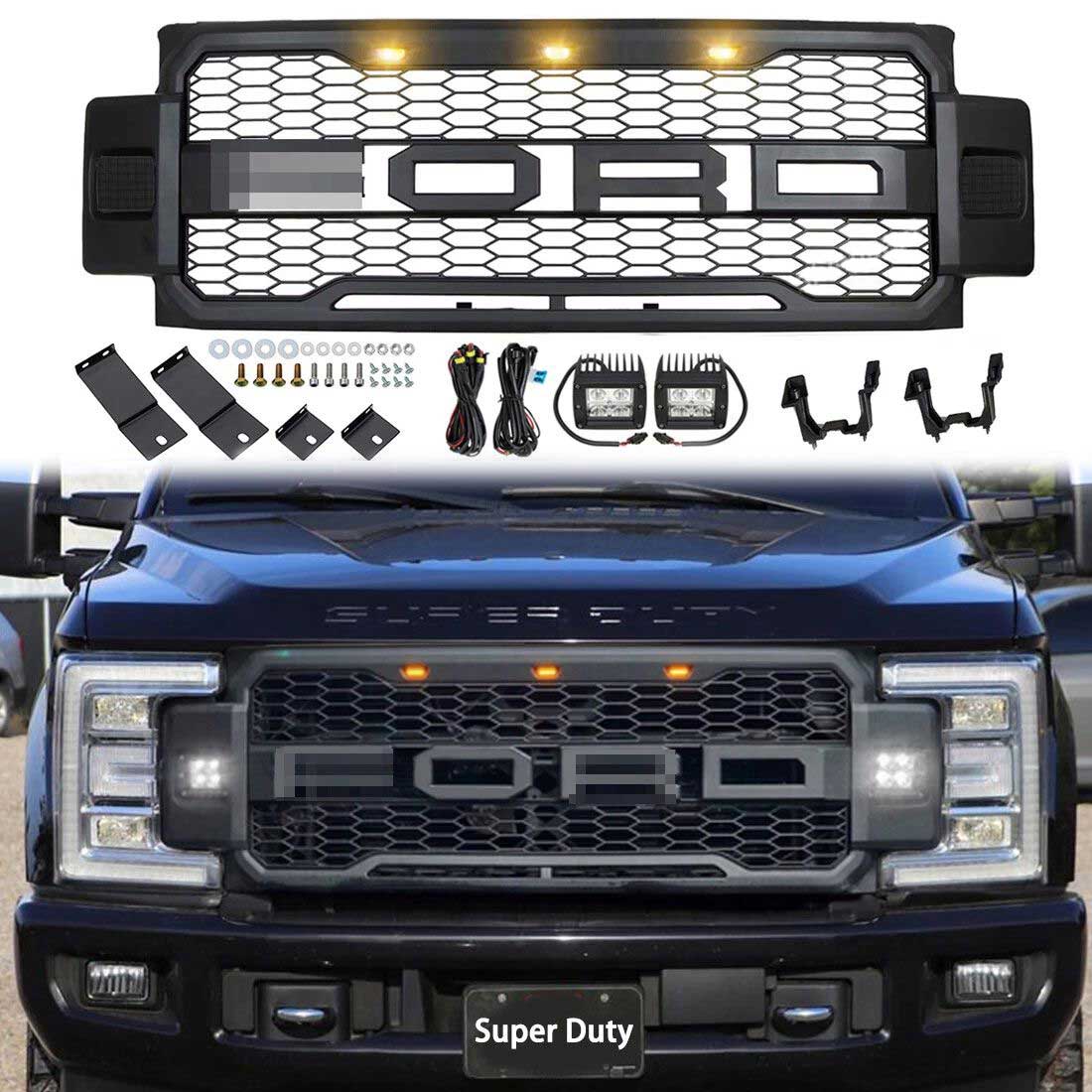 Raptor Grill For 2017-2019 Ford F250 F350 Super Duty Raptor Style Front Grille w/LED