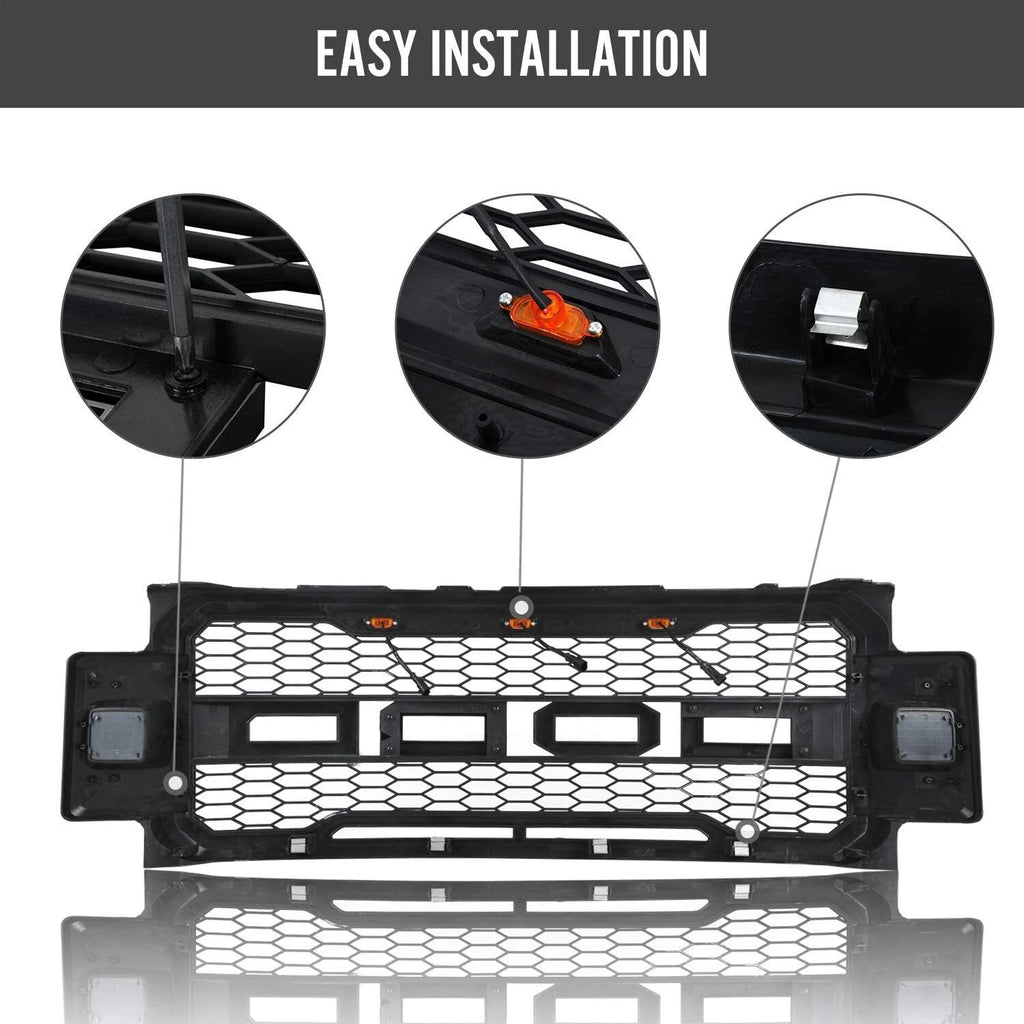 Raptor Grill For 2017-2019 Ford F250 F350 Super Duty Raptor Style Front Grille w/LED