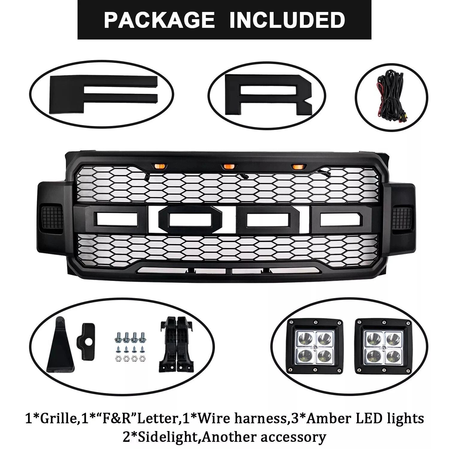 Raptor Grill For 2017-2019 Ford F250 F350 Super Duty Raptor Style Front Grille w/LED