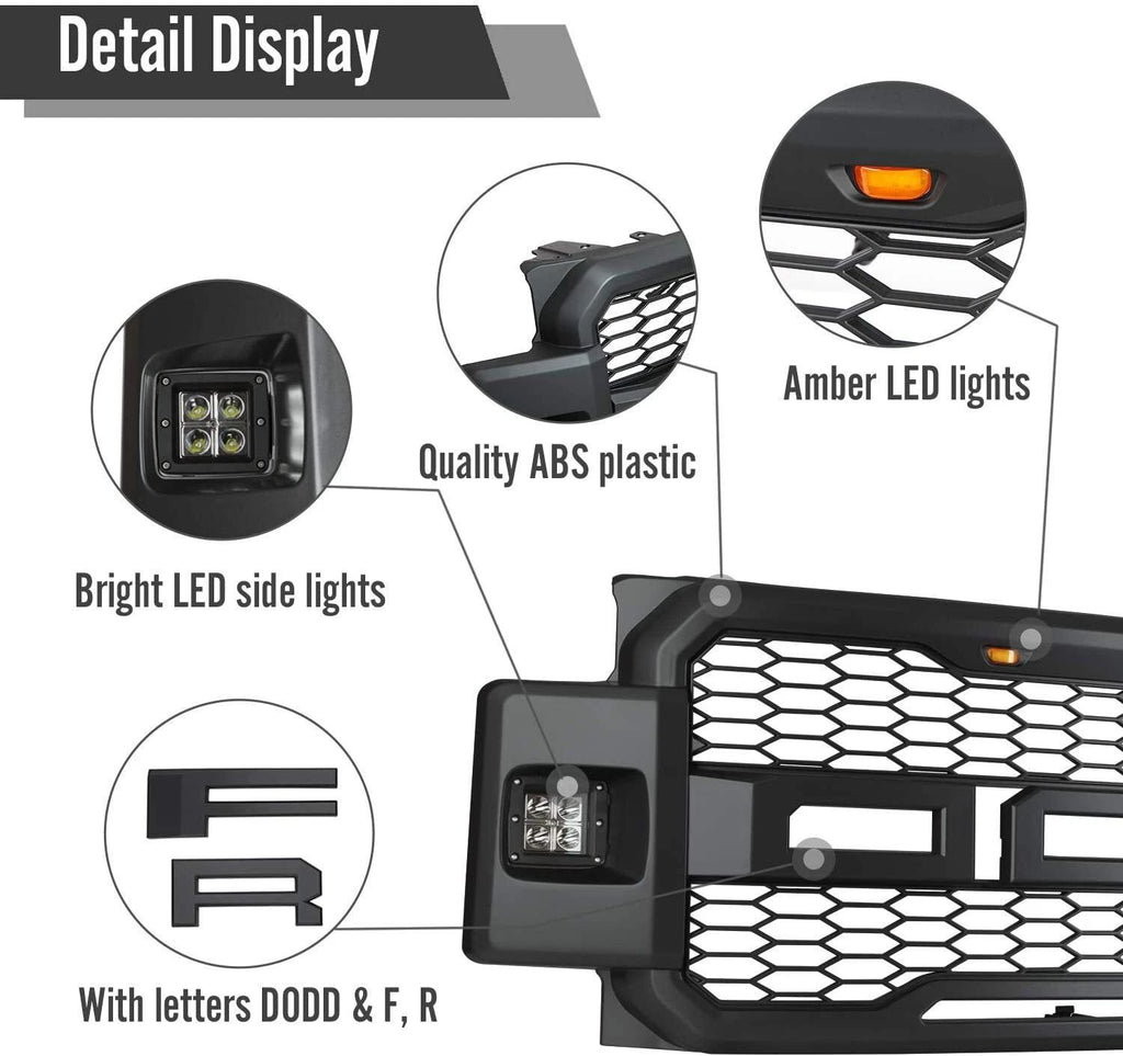 Raptor Grill For 2017-2019 Ford F250 F350 Super Duty Raptor Style Front Grille w/LED