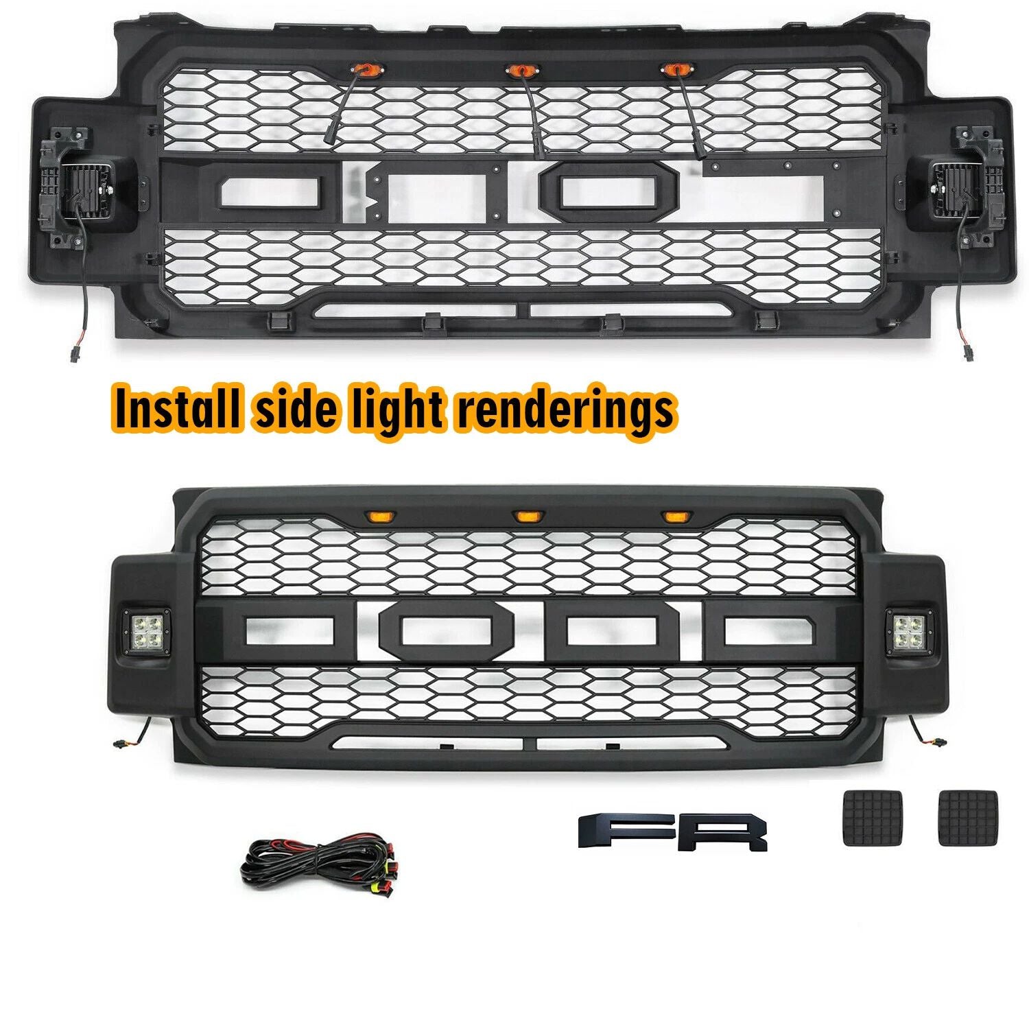 Raptor Grill For 2017-2019 Ford F250 F350 Super Duty Raptor Style Front Grille w/LED