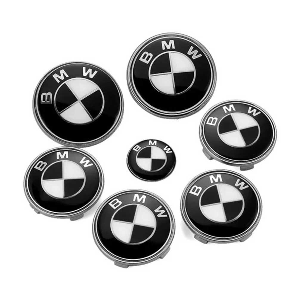 BMW Front Rear Wheel Center Caps Steering Wheel Emblem | 7Pcs