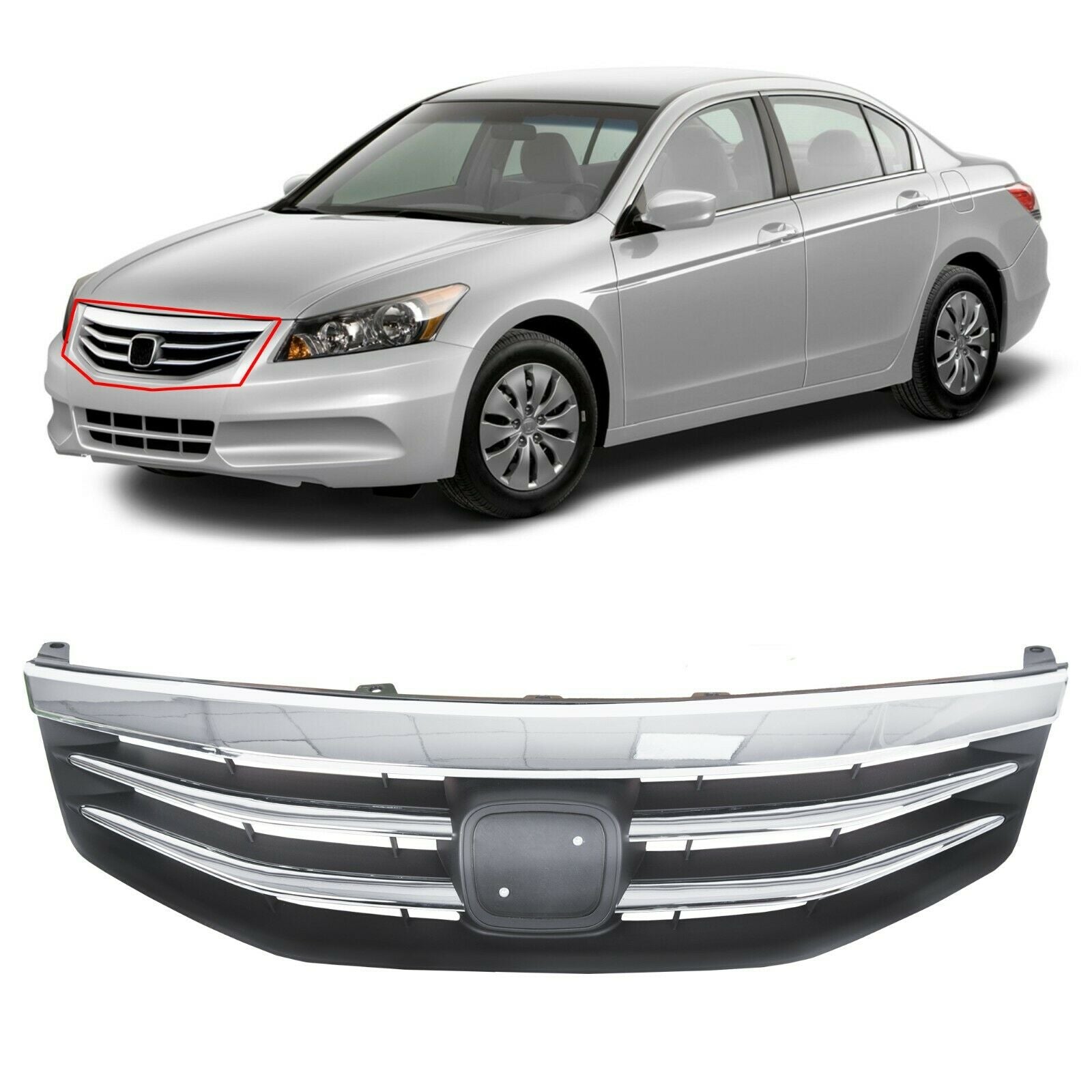 For 2011-2012 Honda Accord Radiator Bumper Grille Front Upper Chrome Grille