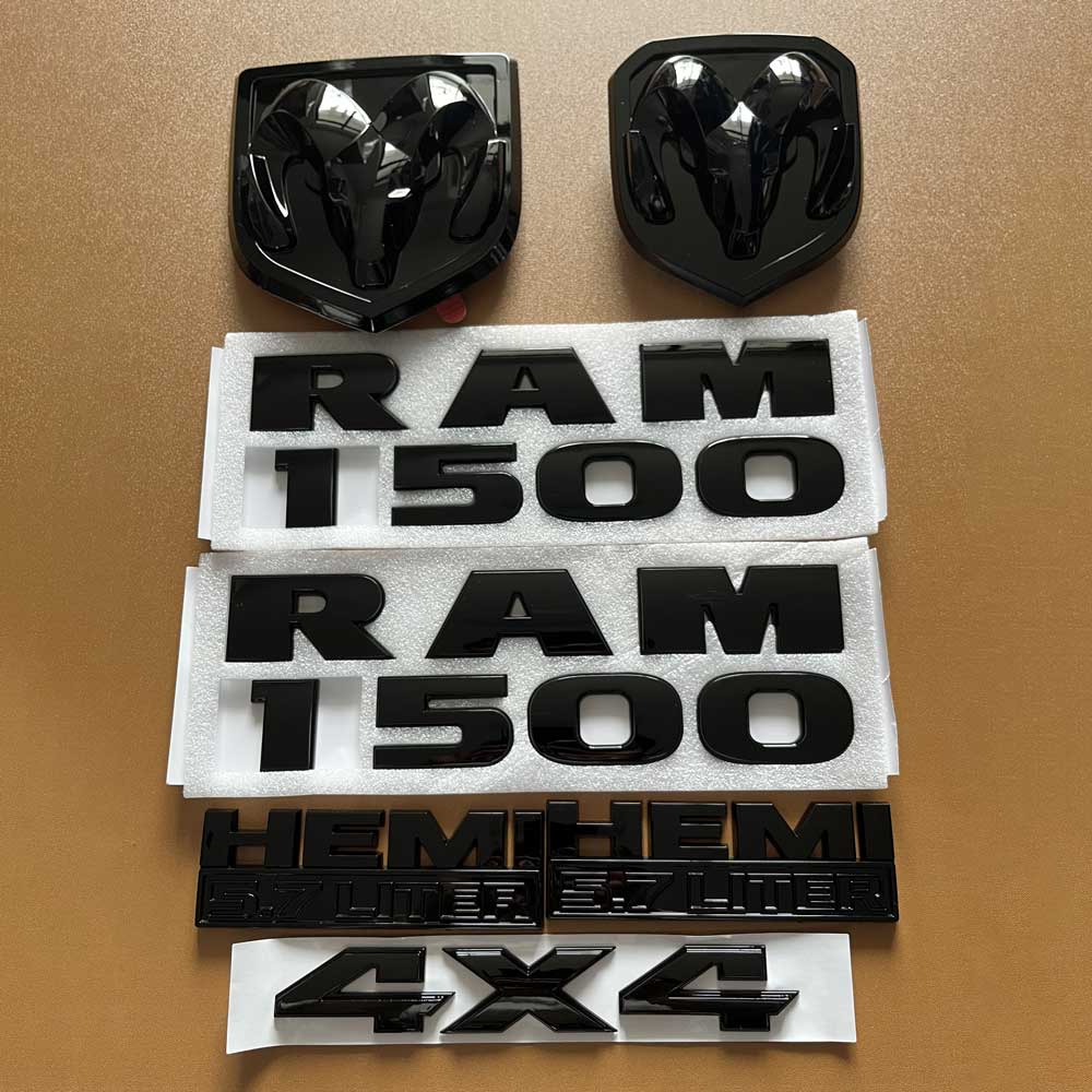 7Pcs For RAM 1500 4X4 Grille Tailgate 5.7 Liter HEMI Emblem Badge Black 2013-2018