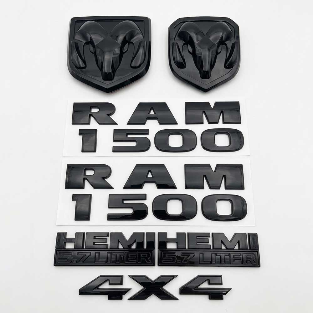 7Pcs For RAM 1500 4X4 Grille Tailgate 5.7 Liter HEMI Emblem Badge Black 2013-2018