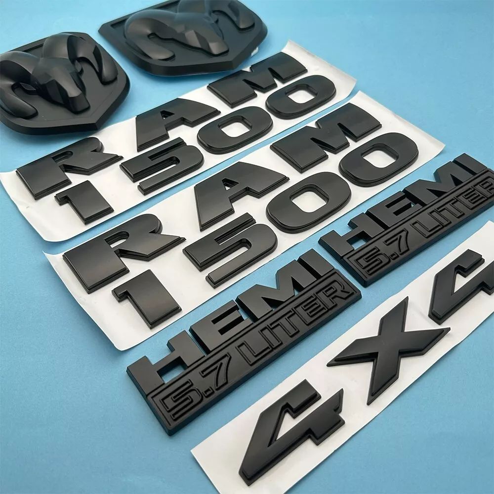 7Pcs For RAM 1500 4X4 Grille Tailgate 5.7 Liter HEMI Emblem Badge Black 2013-2018