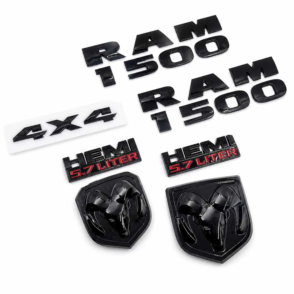 7Pcs For RAM 1500 4X4 Grille Tailgate 5.7 Liter HEMI Emblem Badge Black 2013-2018