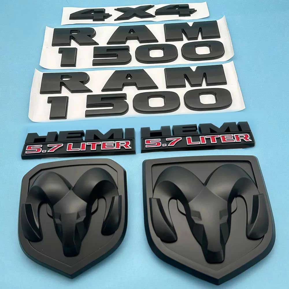7Pcs For RAM 1500 4X4 Grille Tailgate 5.7 Liter HEMI Emblem Badge Black 2013-2018