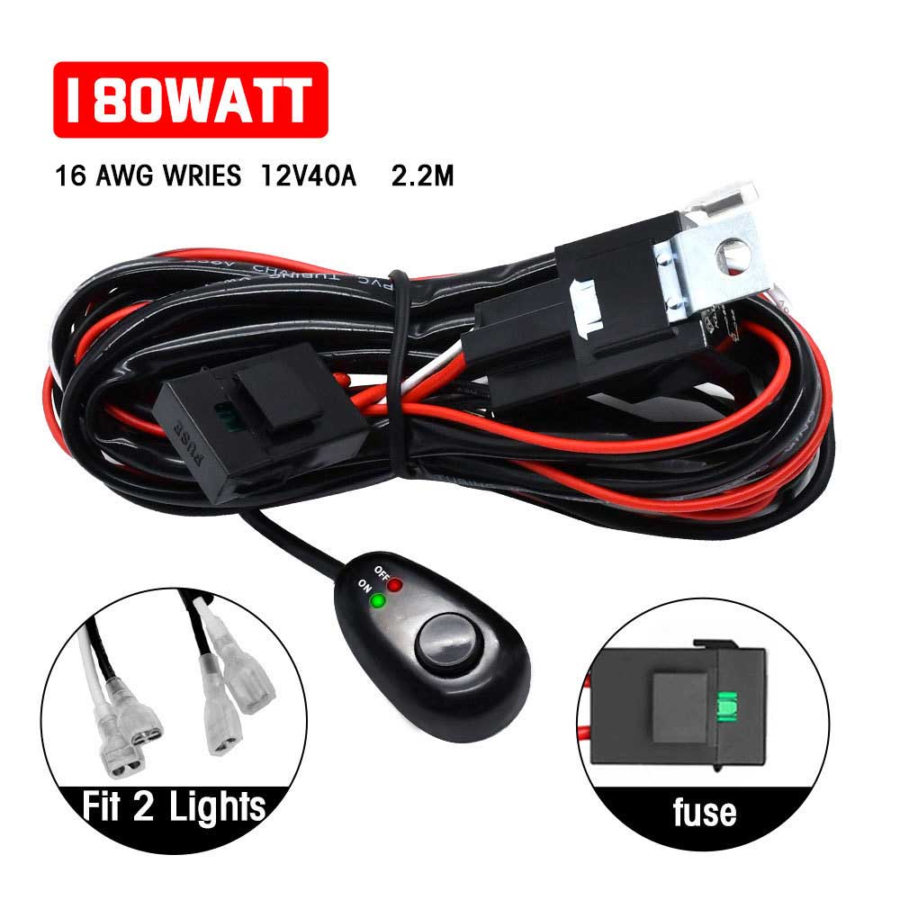16AWG Off-Road LED Rock Lights Wiring Harness Kit 180W On/Off Rocker Switch -2 Leads