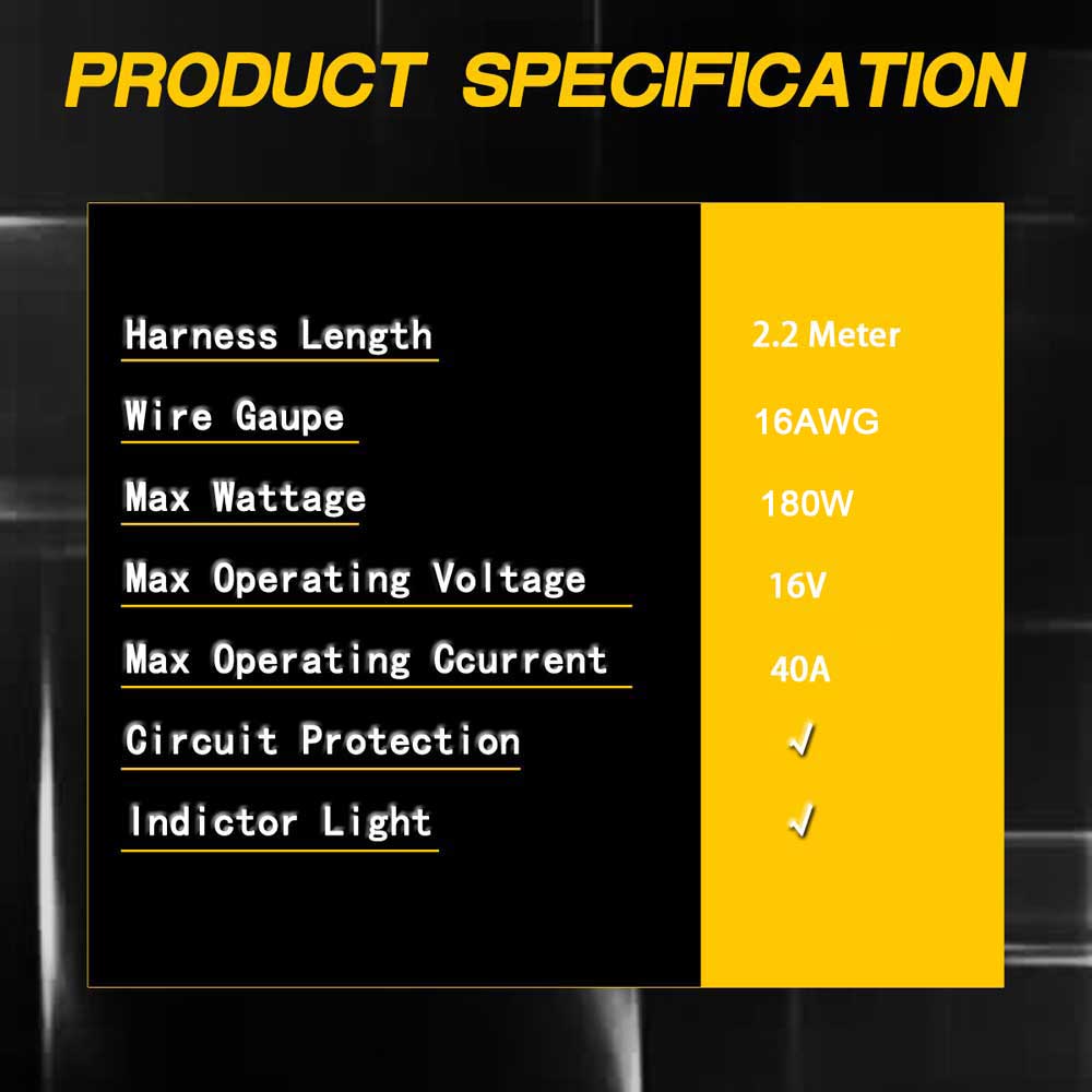 16AWG Off-Road LED Rock Lights Wiring Harness Kit 180W On/Off Rocker Switch -2 Leads