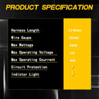 18AWG Off-Road LED Rock Lights Wiring Harness Kit 300W On/Off Rocker Switch -2 Leads