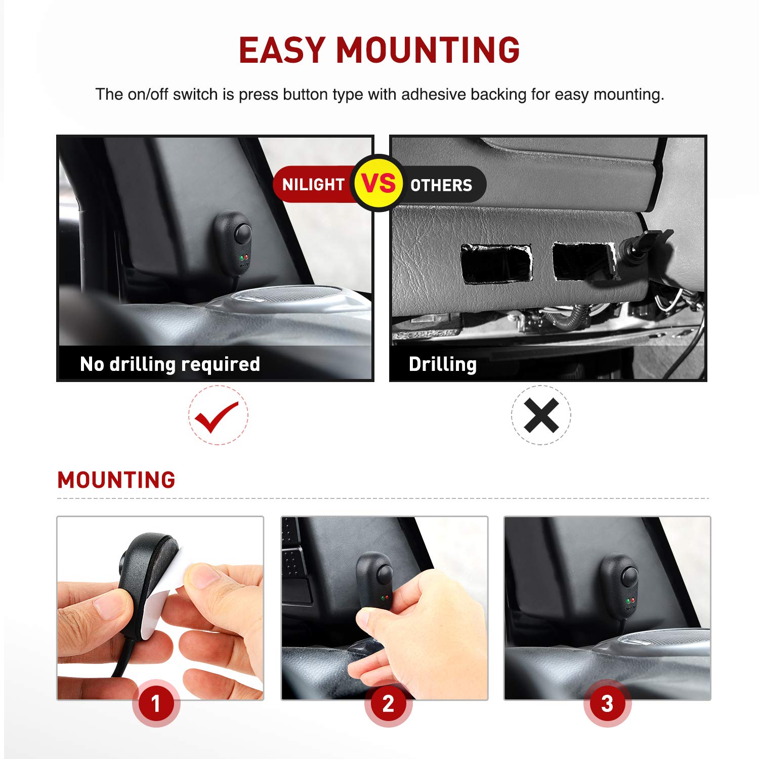 16AWG Off-Road LED Rock Lights Wiring Harness Kit 180W On/Off Rocker Switch -2 Leads