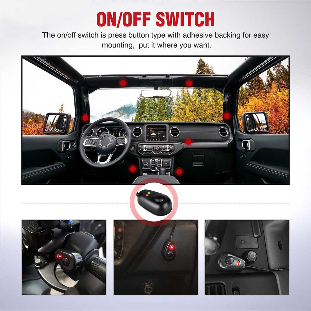 16AWG Off-Road LED Rock Lights Wiring Harness Kit 180W On/Off Rocker Switch -2 Leads