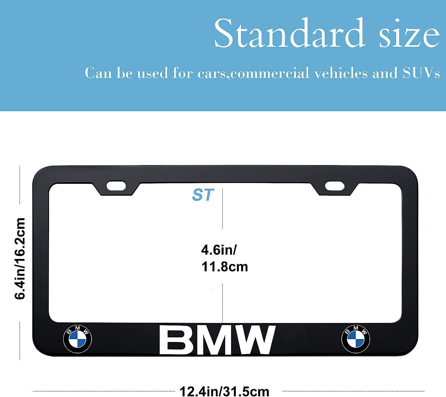 2pcs BMW License Plate Frames with Screw Caps