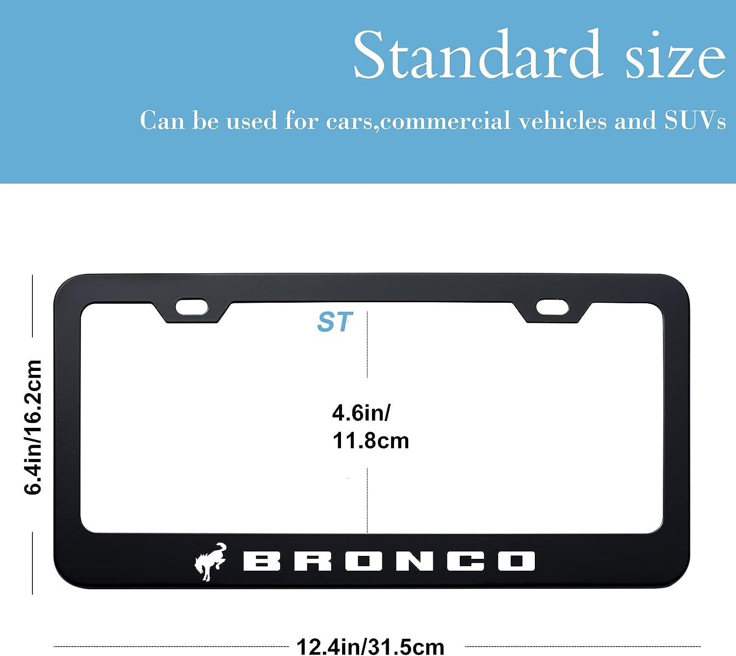 2pcs Bronco License Plate Frames with Screw Caps