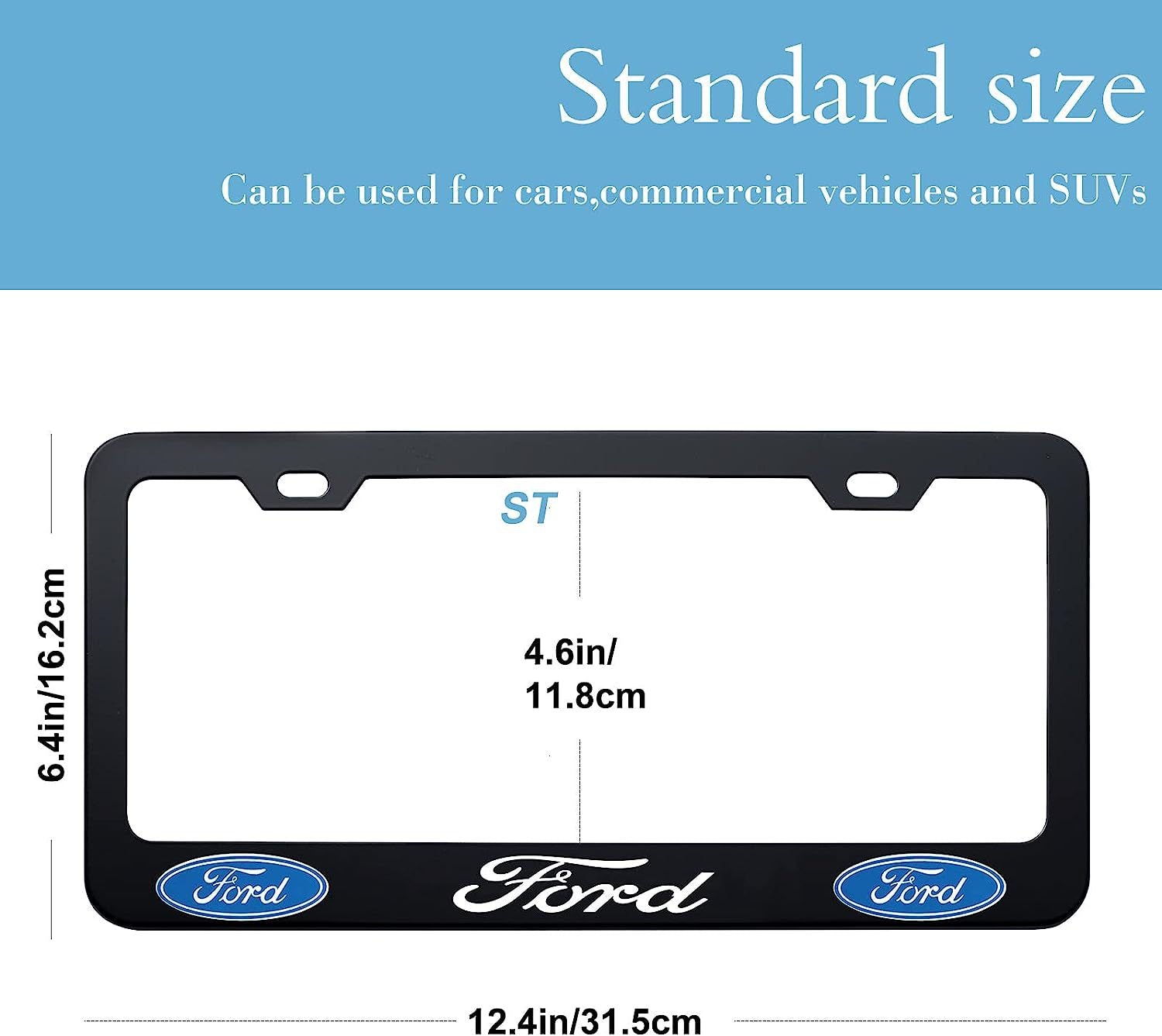 2pcs Ford License Plate Frames with Screw Caps