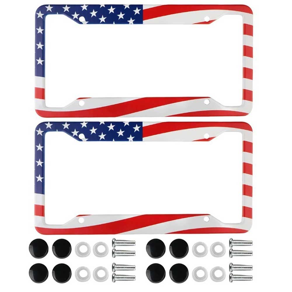 2pcs American Flag License Plate Frames with Screw Caps Secondary image