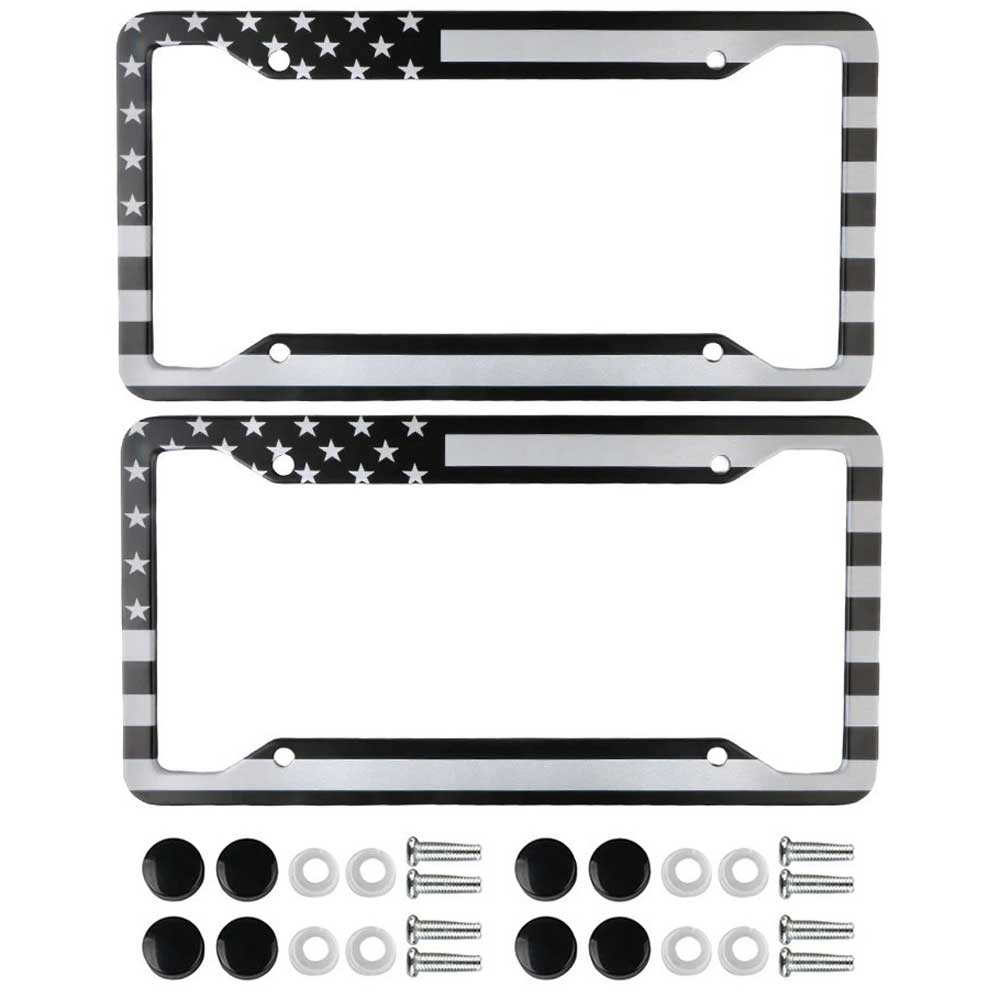 2pcs American Flag License Plate Frames with Screw Caps