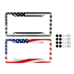 2pcs American Flag License Plate Frames with Screw Caps