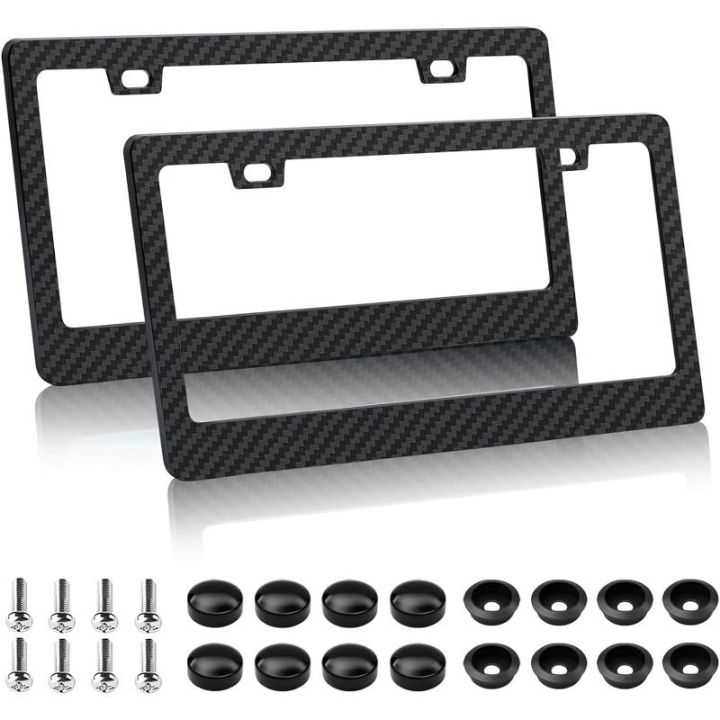 2pcs Carbon Fiber Texture License Plate Frames with Screw Caps Main image