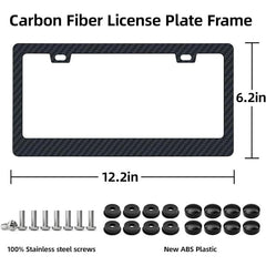 2pcs Carbon Fiber Texture License Plate Frames with Screw Caps