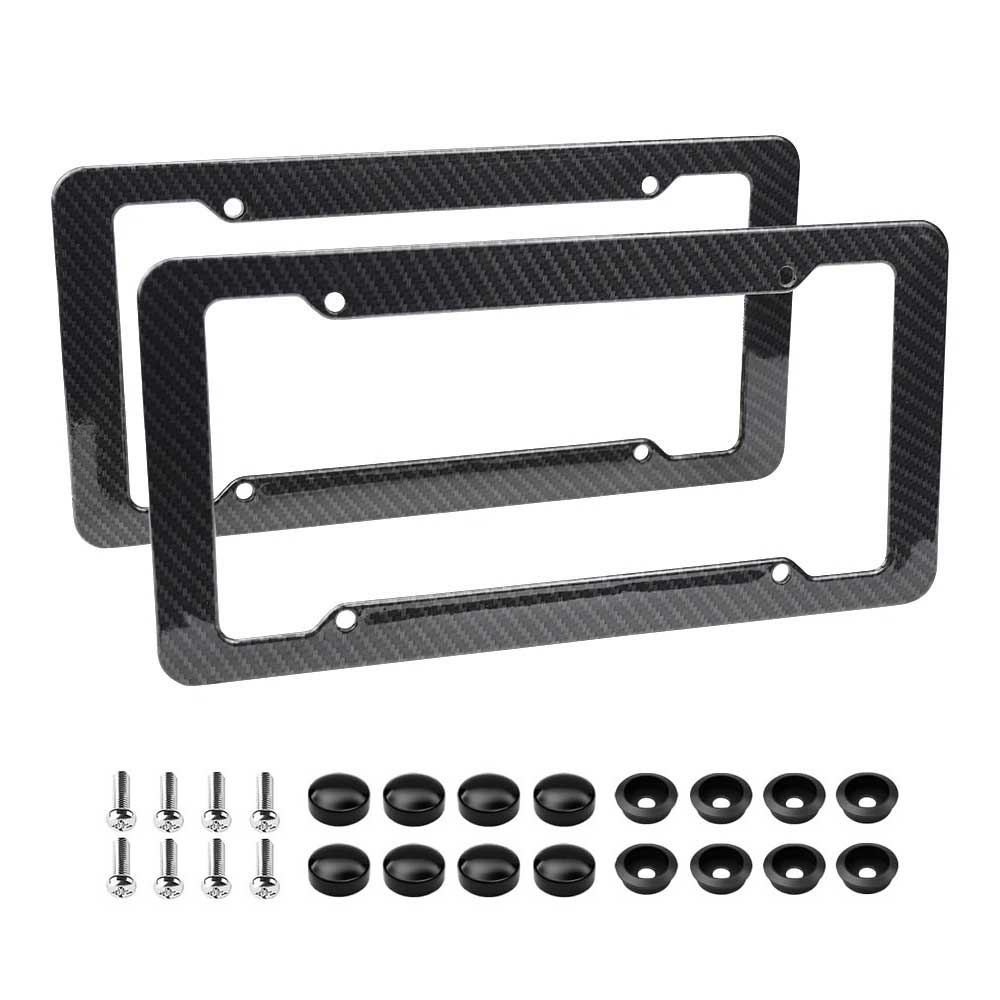 2pcs Carbon Fiber Texture License Plate Frames with Screw Caps Secondary image