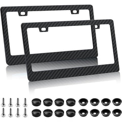 2pcs Carbon Fiber Texture License Plate Frames with Screw Caps