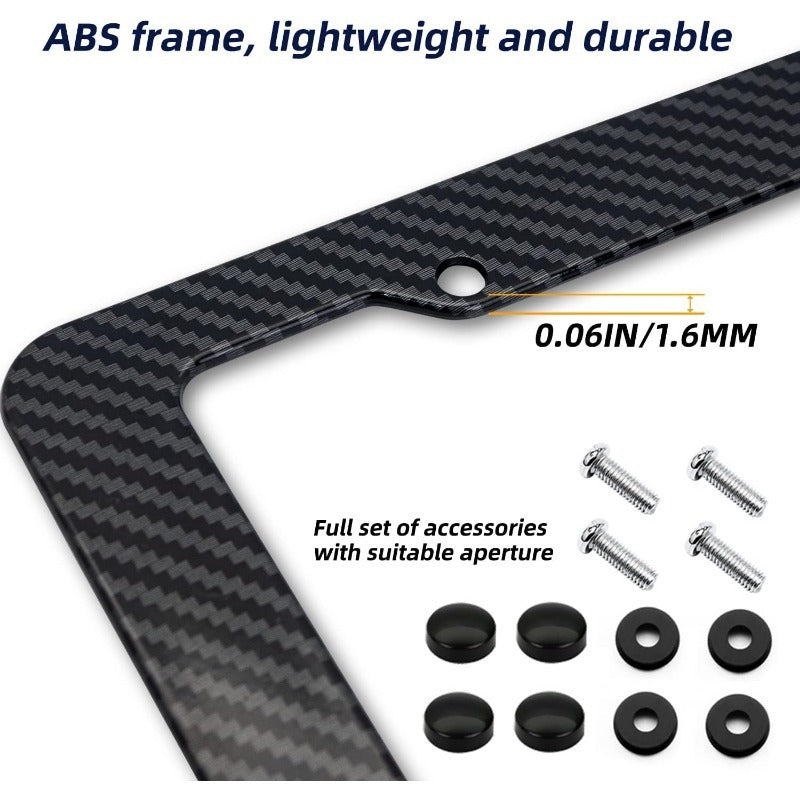 2pcs Carbon Fiber Texture License Plate Frames with Screw Caps