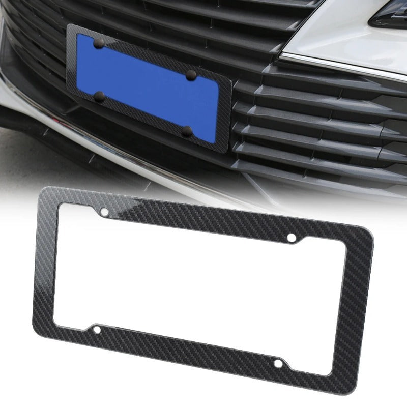 2pcs Carbon Fiber Texture License Plate Frames with Screw Caps