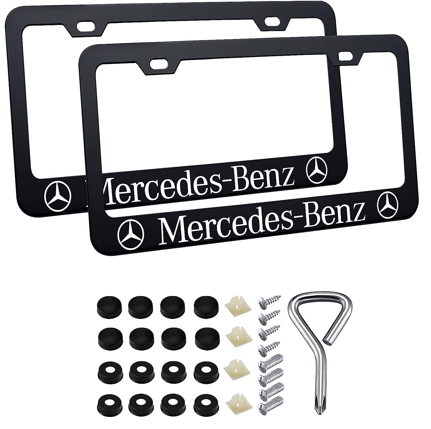 2pcs Mercedes-Benz License Plate Frames with Screw Caps