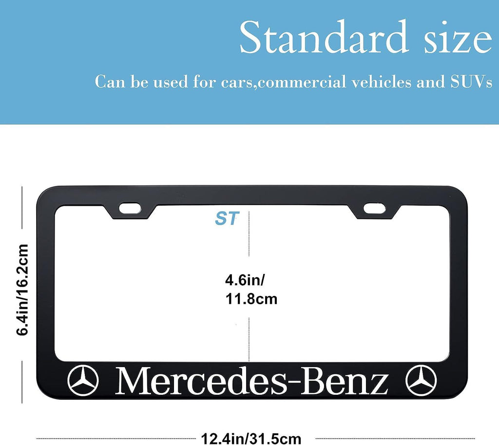 2pcs Mercedes-Benz License Plate Frames with Screw Caps