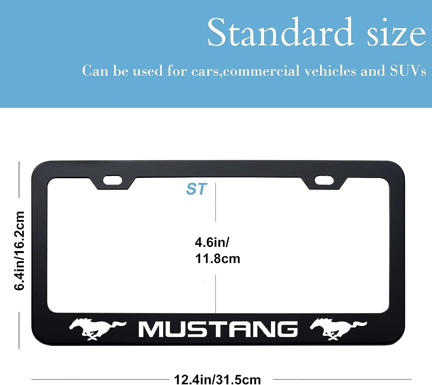 2pcs Mustang License Plate Frames with Screw Caps