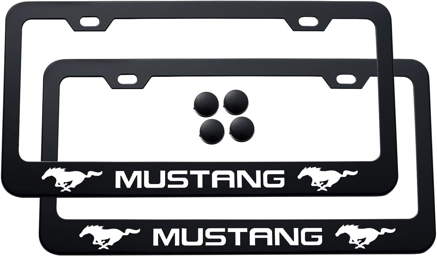 2pcs Mustang License Plate Frames with Screw Caps