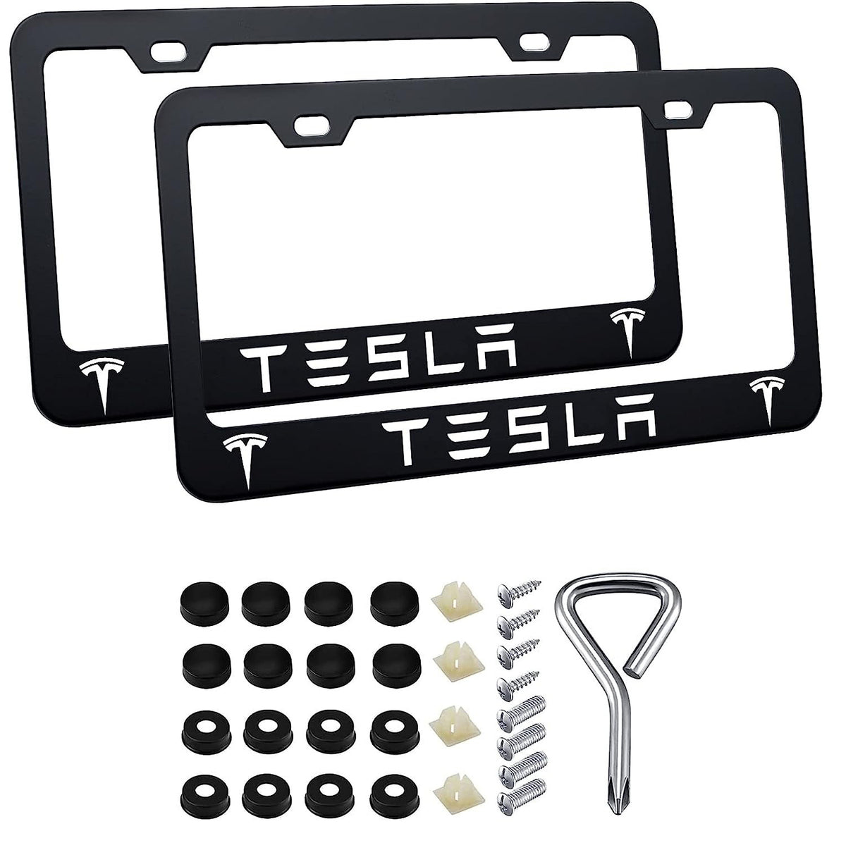 2pcs Tesla License Plate Frames with Screw Caps