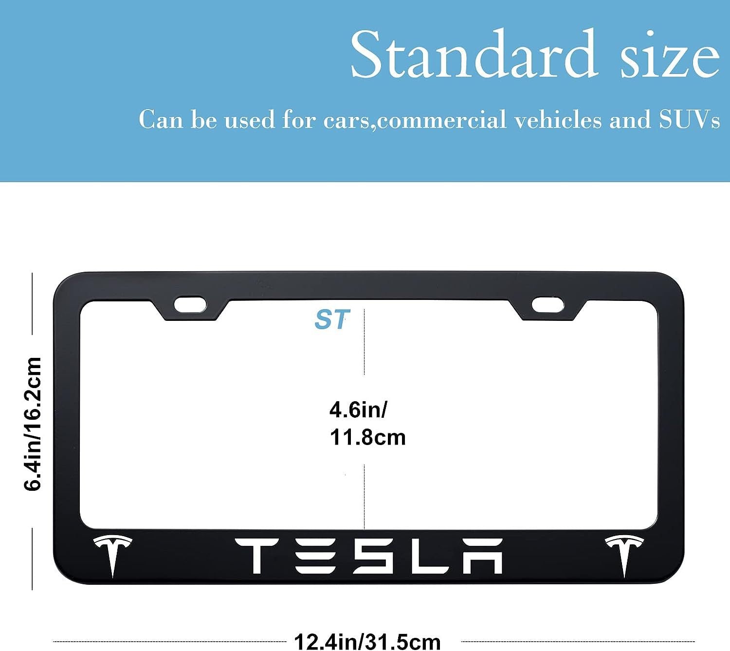 2pcs Tesla License Plate Frames with Screw Caps