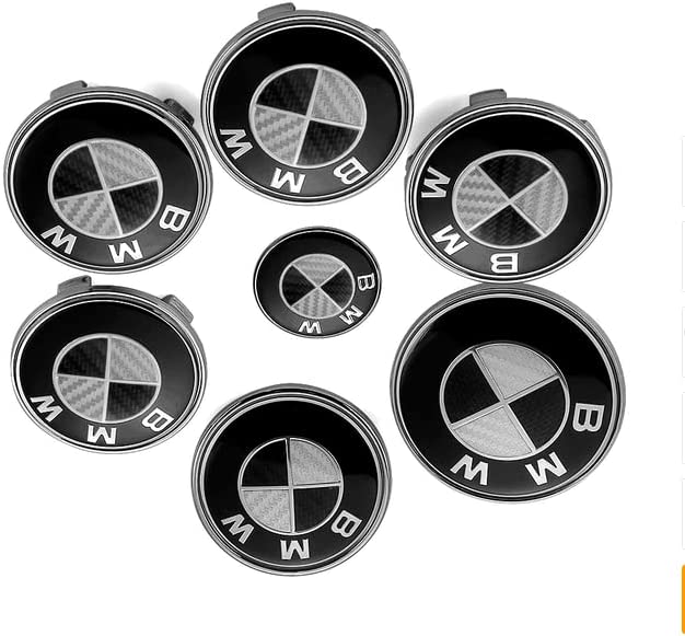 BMW Front Rear Wheel Center Caps Steering Wheel Emblem | 7Pcs Secondary image