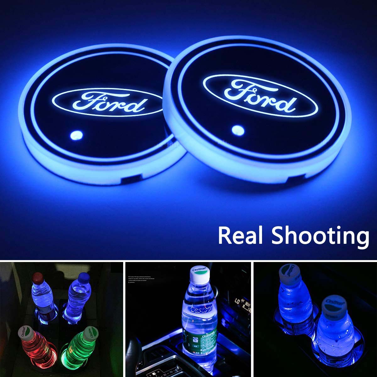 Ford 7 Color LED Car Cup Holder Lights | 2Pcs Immagine secondaria del prodotto