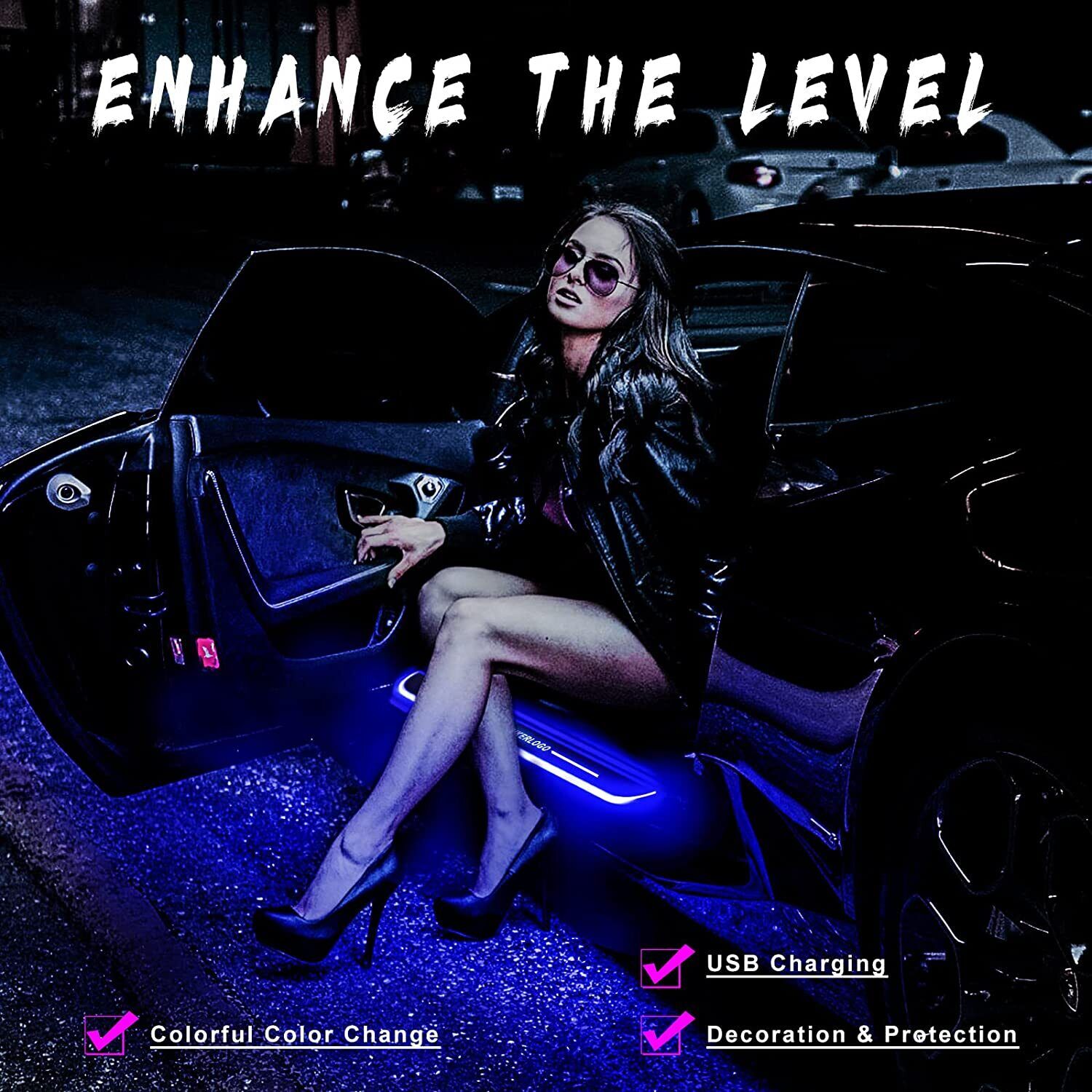 Custom Car Door Sill LED Auto-Sensing Wiring-Free Welcome Courtesy Lights